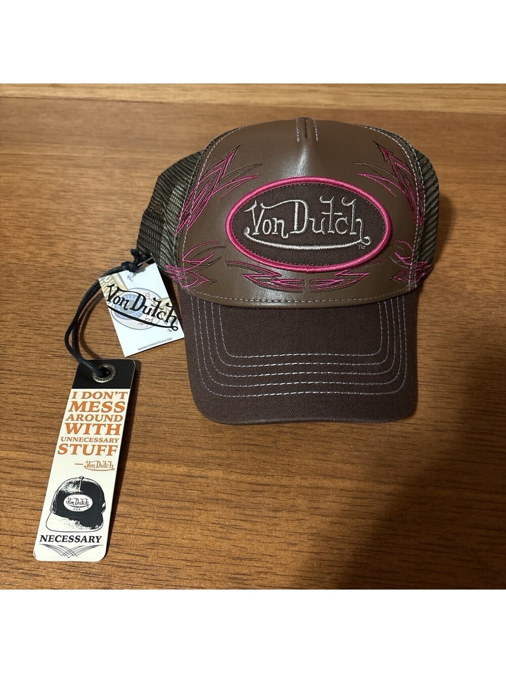 Von Dutch Brown/Pink Mesh Back Adjustable Trucker Hat Cap, One Size Solid